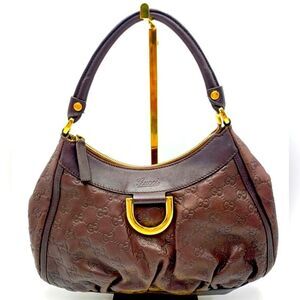 Auth Gucci Brown Guccisima Leather Abbey D Ring Shoulder Bag Preloved Purse